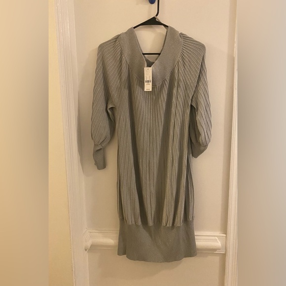 New York & Company Dresses & Skirts - New York & Company Light Gray Ribbed Long Sleeve Sweater Dress